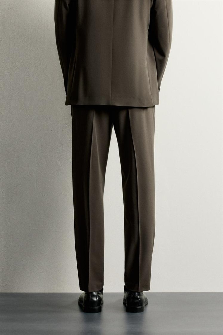 Zara SLIM FIT SUIT PANTS — Chocolate