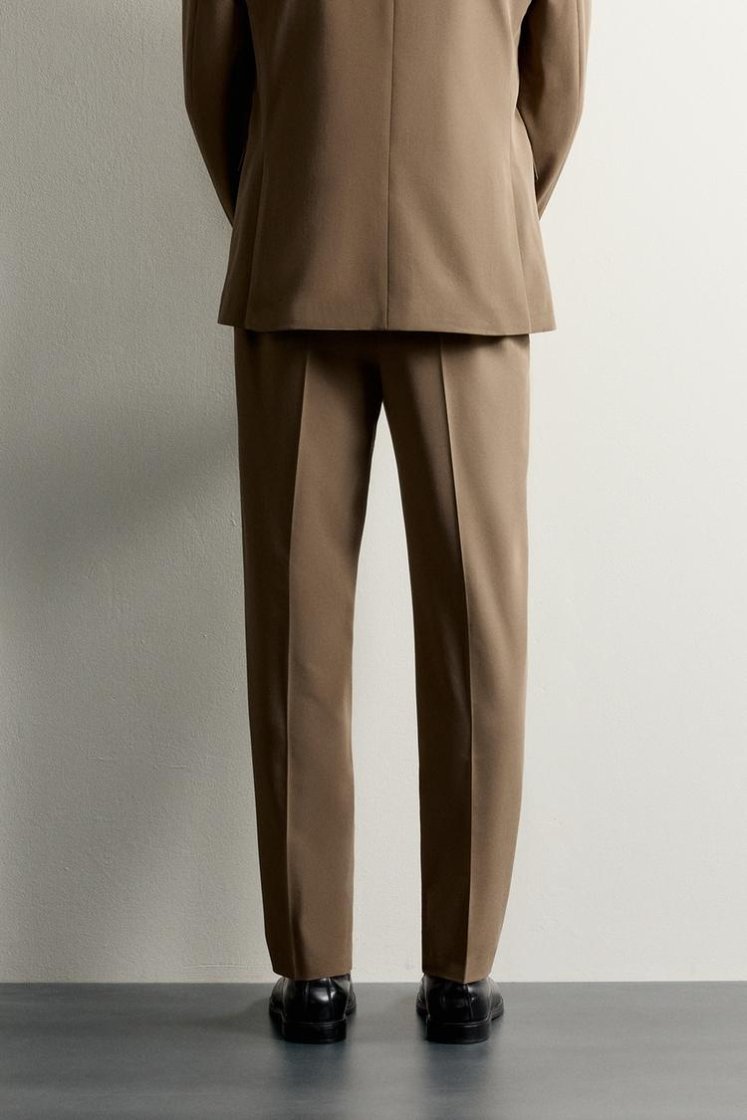 Zara SLIM FIT SUIT PANTS — Khaki