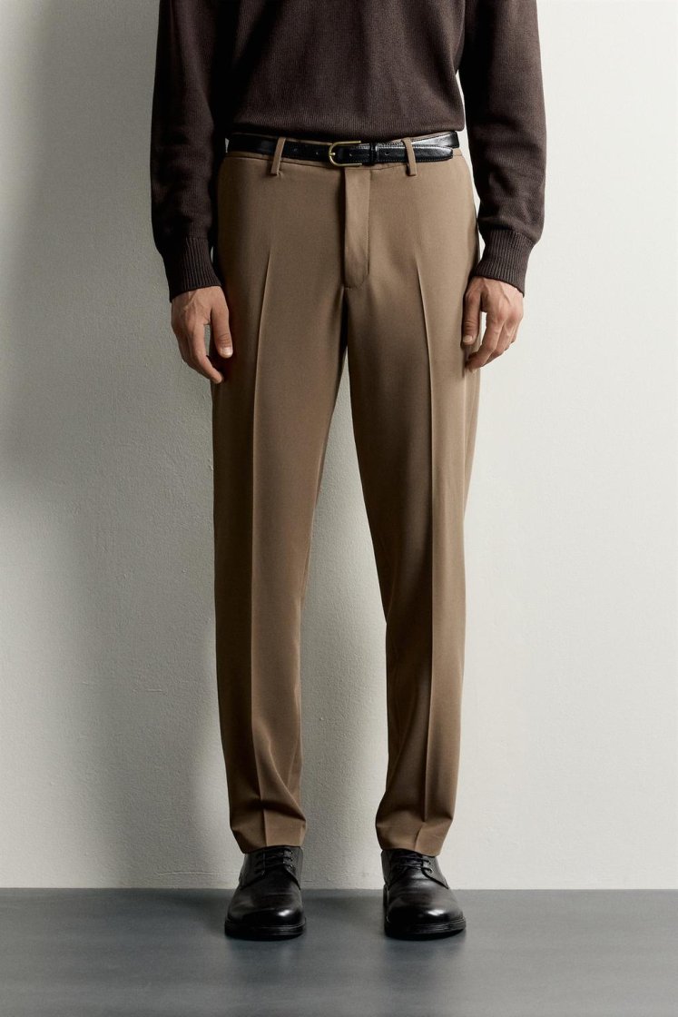 Zara SLIM FIT SUIT PANTS — Khaki