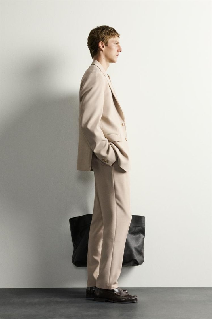 Zara SLIM FIT SUIT PANTS — Sand