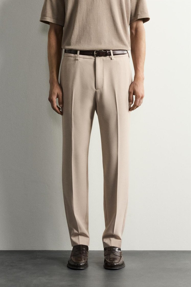 Zara SLIM FIT SUIT PANTS — Sand