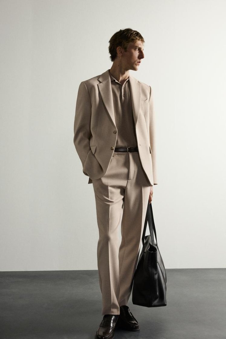 Zara SLIM FIT SUIT PANTS — Sand