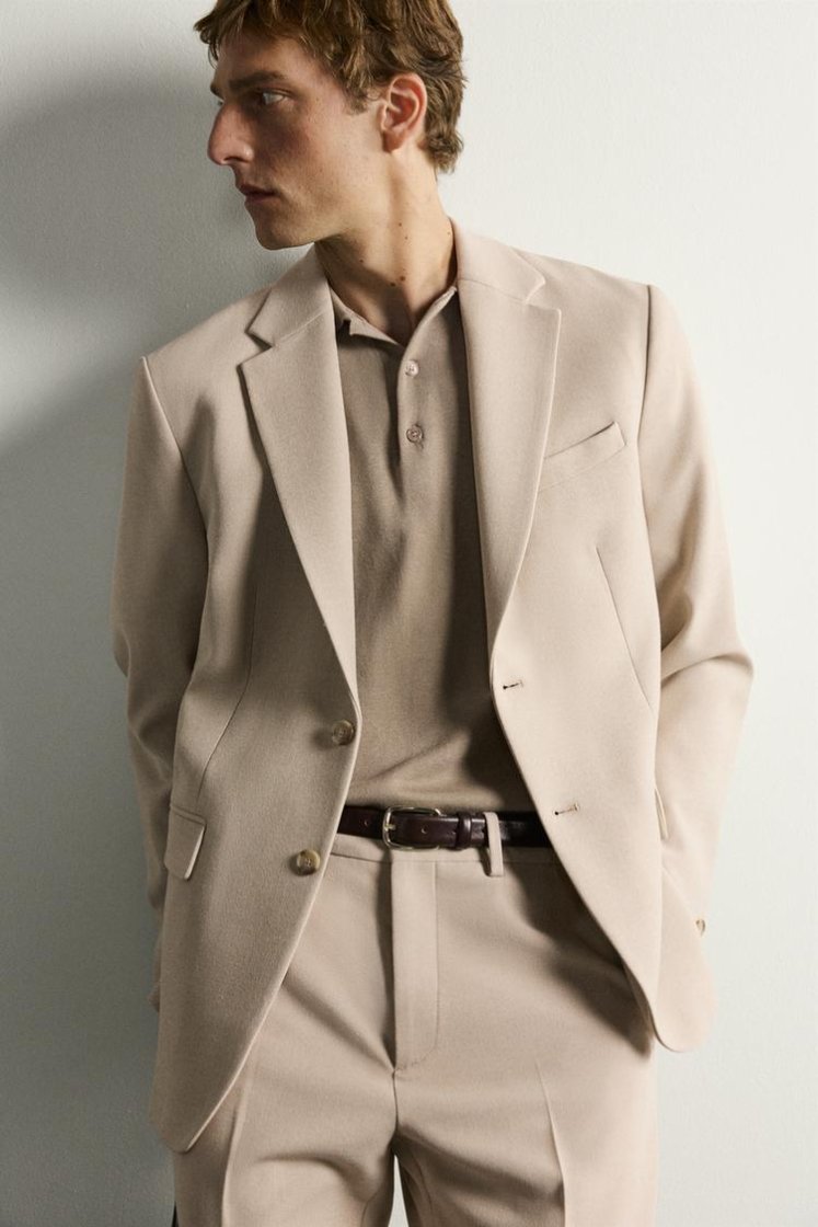 Zara SLIM FIT SUIT PANTS — Sand