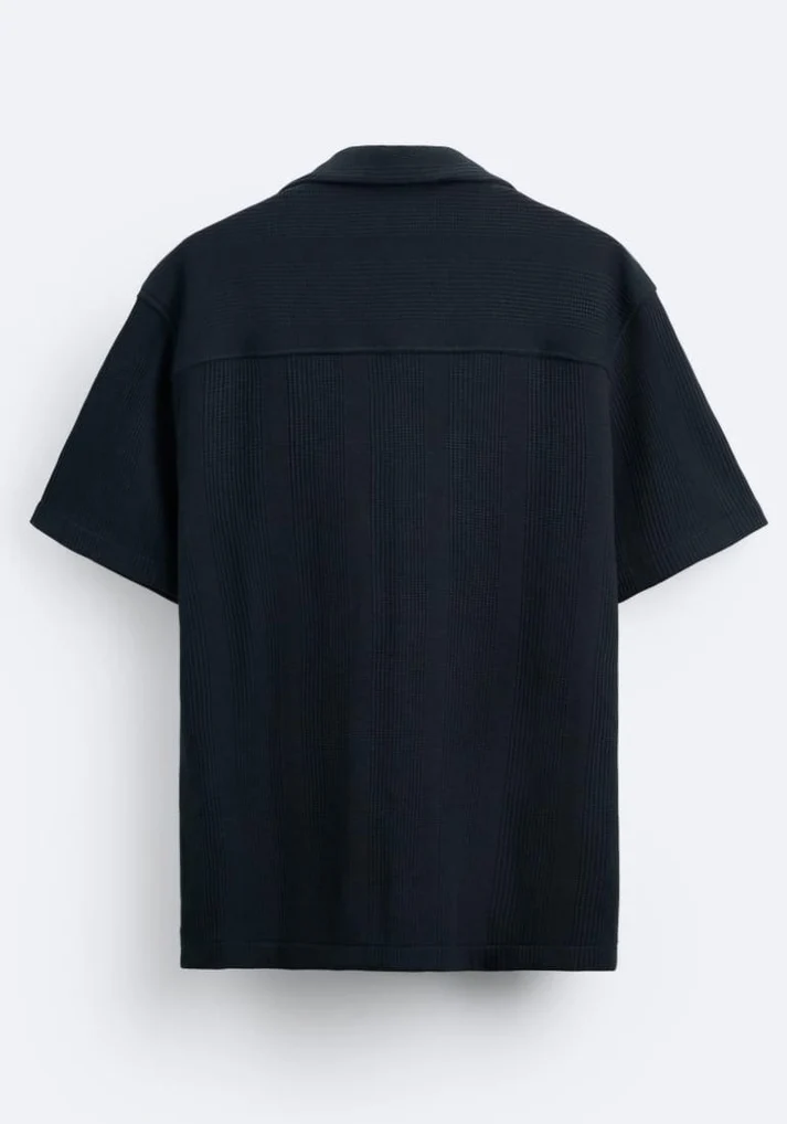Zara Textured Short Sleeve Shirt — Navy