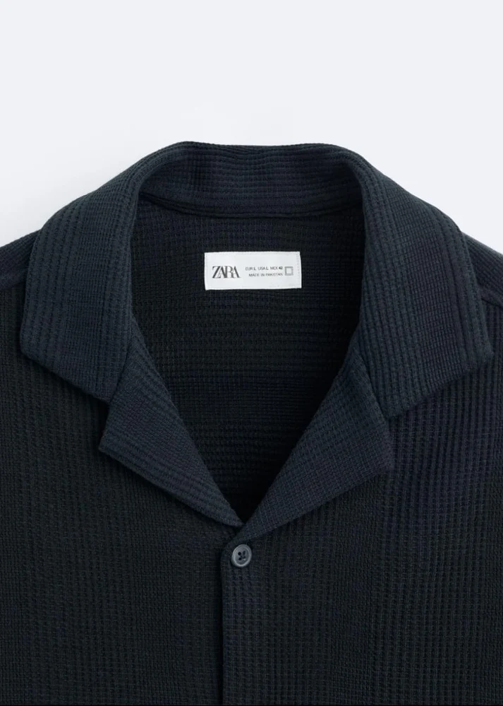 Zara Textured Short Sleeve Shirt — Navy