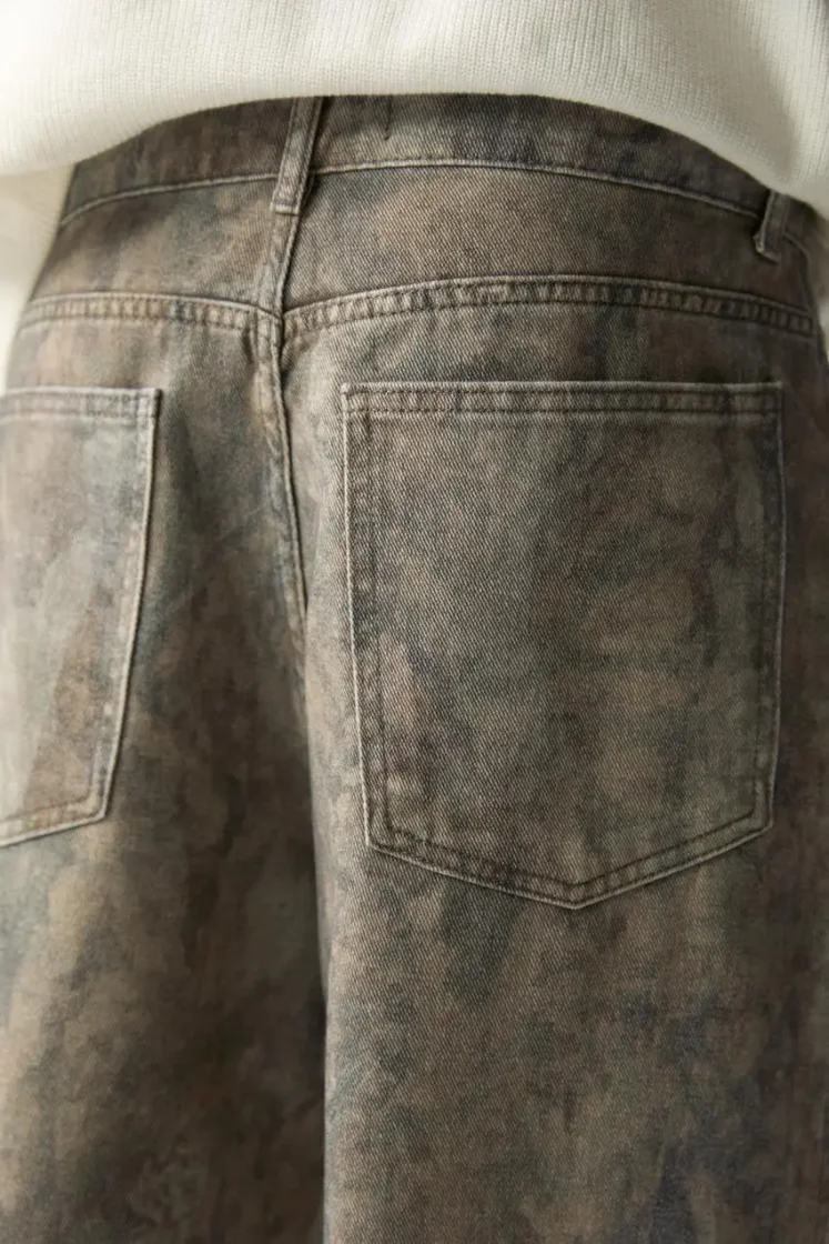 Pull&Bear Washed Effect Wide Leg Jeans — Tan