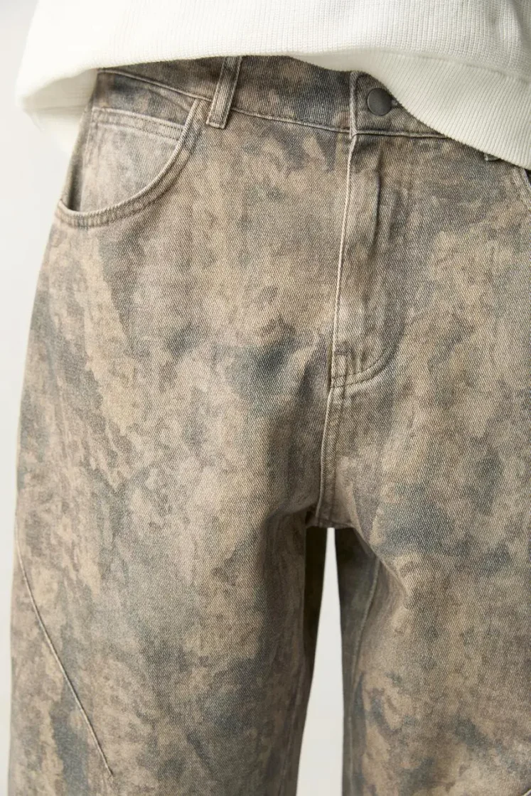 Pull&Bear Washed Effect Wide Leg Jeans — Tan