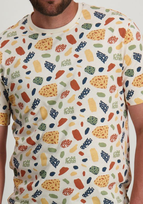 Abstract Pattern Cotton T-Shirt — Cream