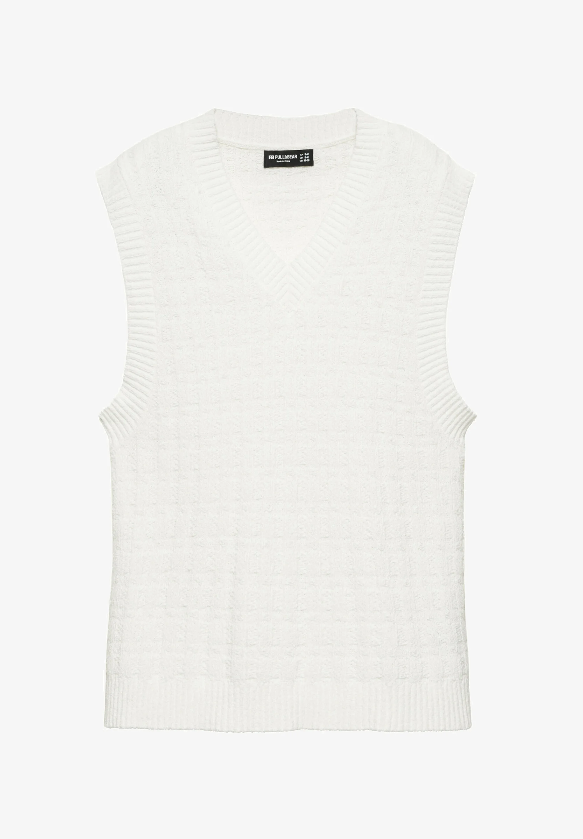 Textured V-Neck Knit Vest — Cream