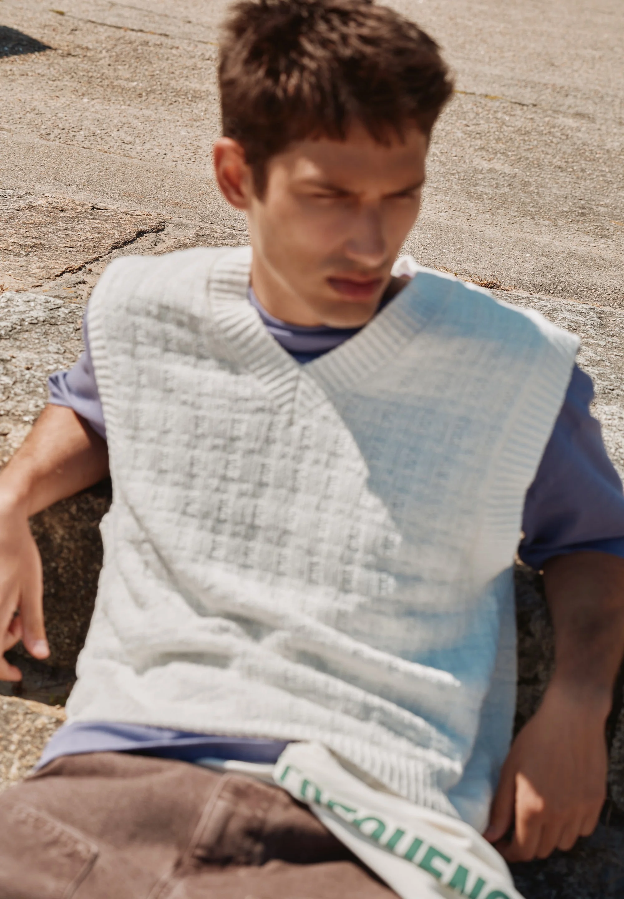 Textured V-Neck Knit Vest — Cream