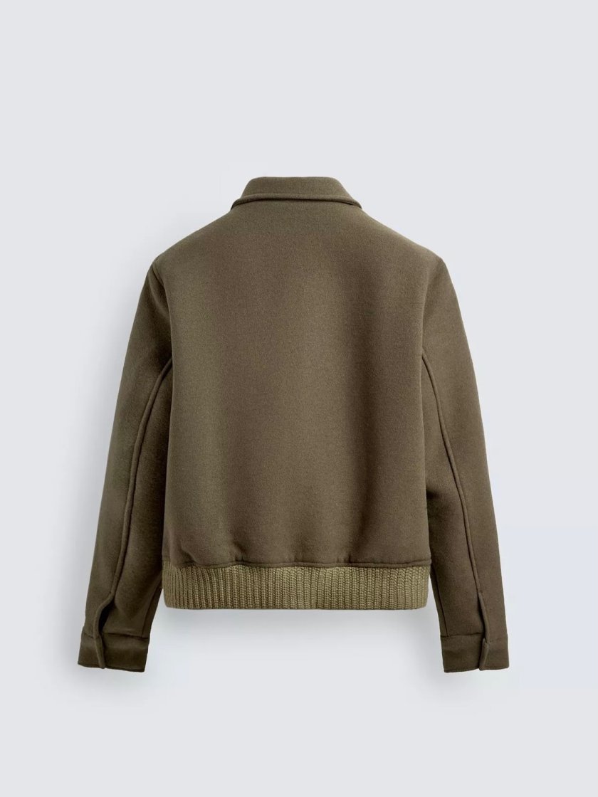 Wool-Blend Zip Jacket — Khaki