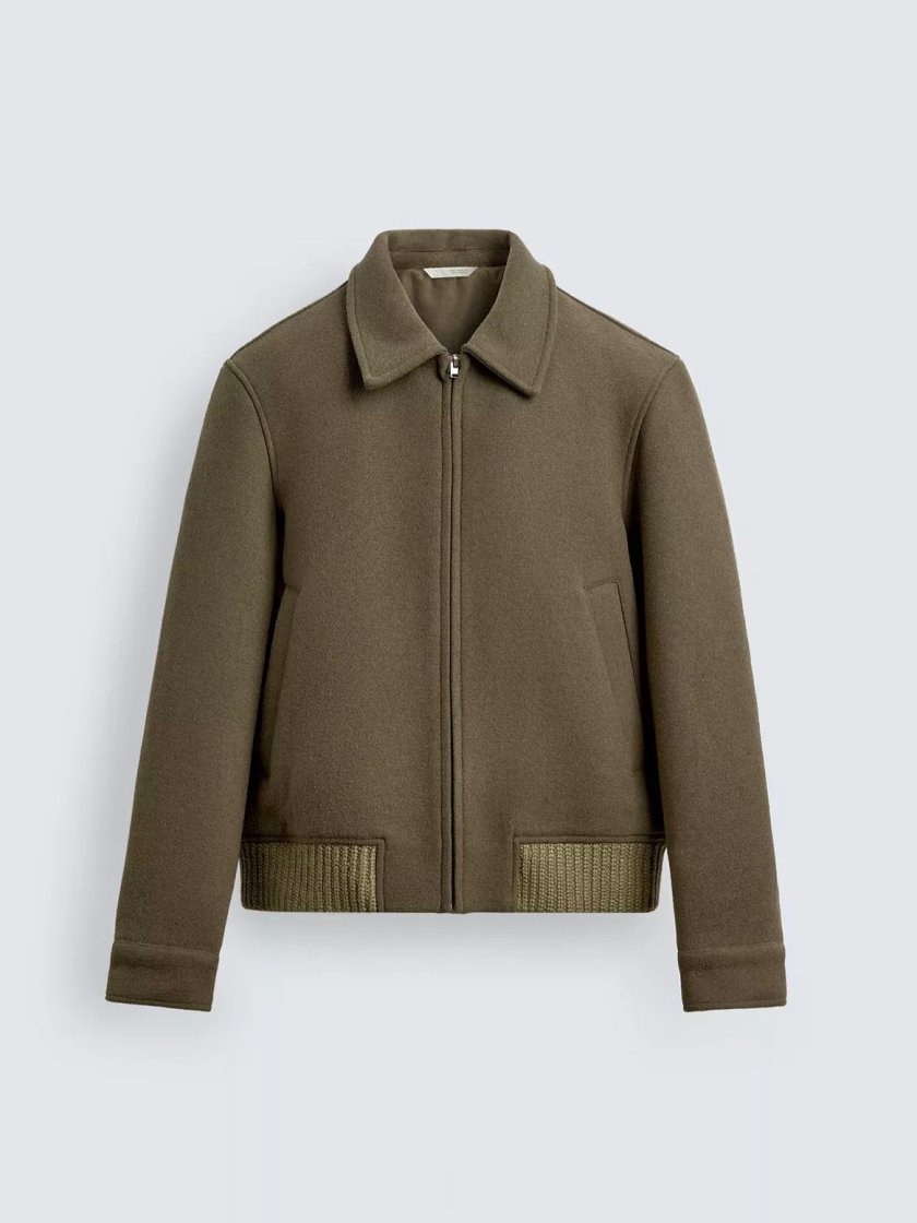 Wool-Blend Zip Jacket — Khaki