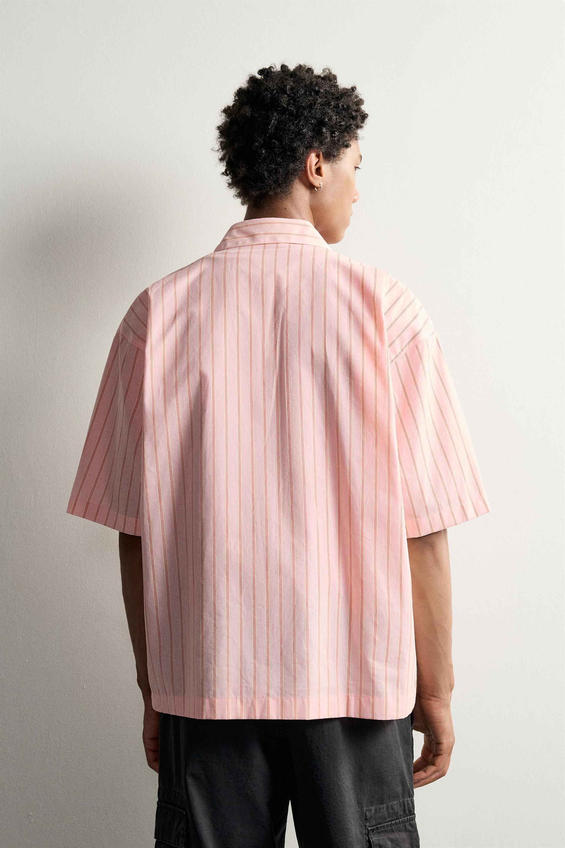 Zara CHEMISE COUPE DÉCONTRACTÉE RAYURES INSCRIPTION — Coral