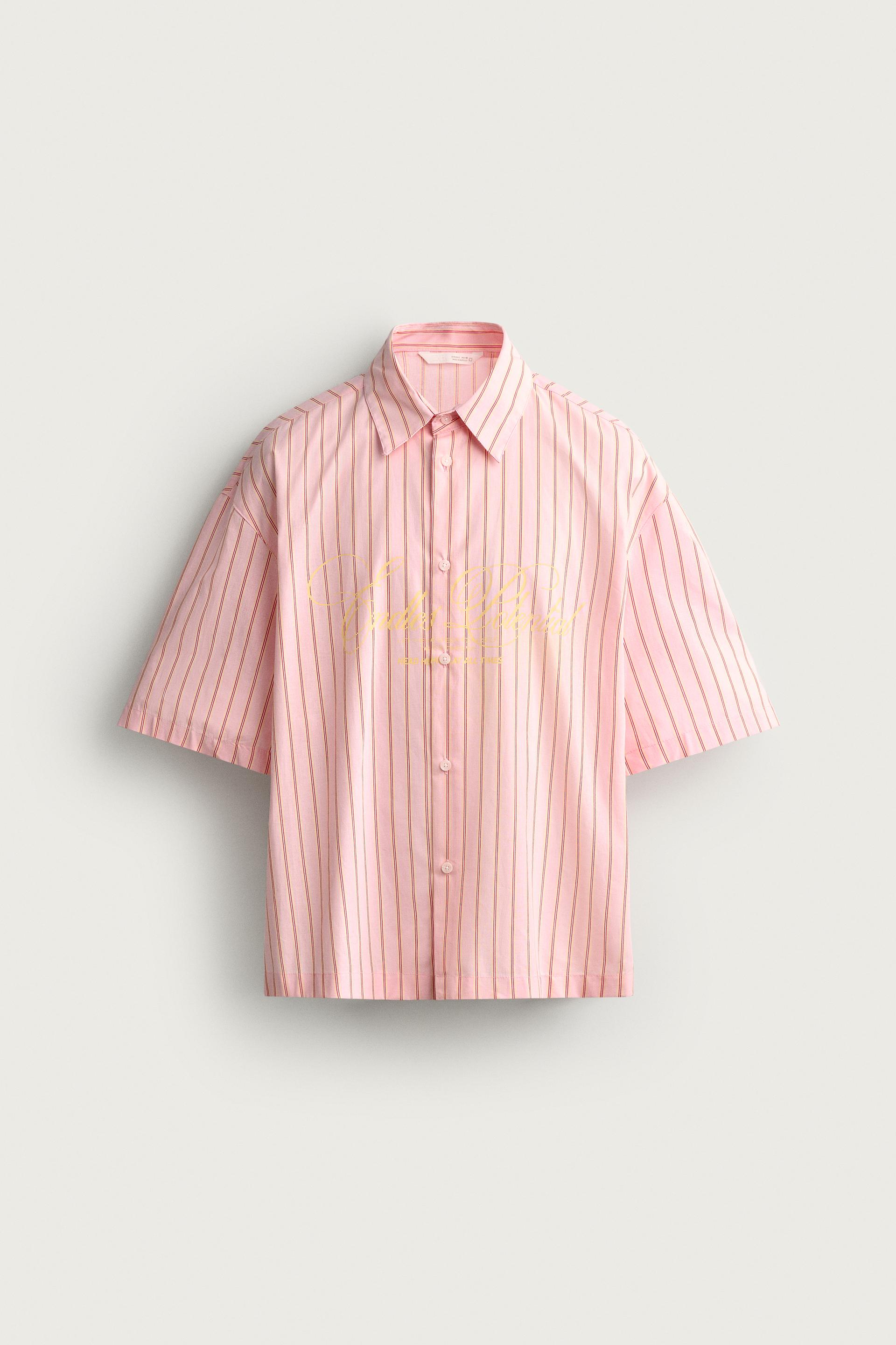 Zara CHEMISE COUPE DÉCONTRACTÉE RAYURES INSCRIPTION — Coral