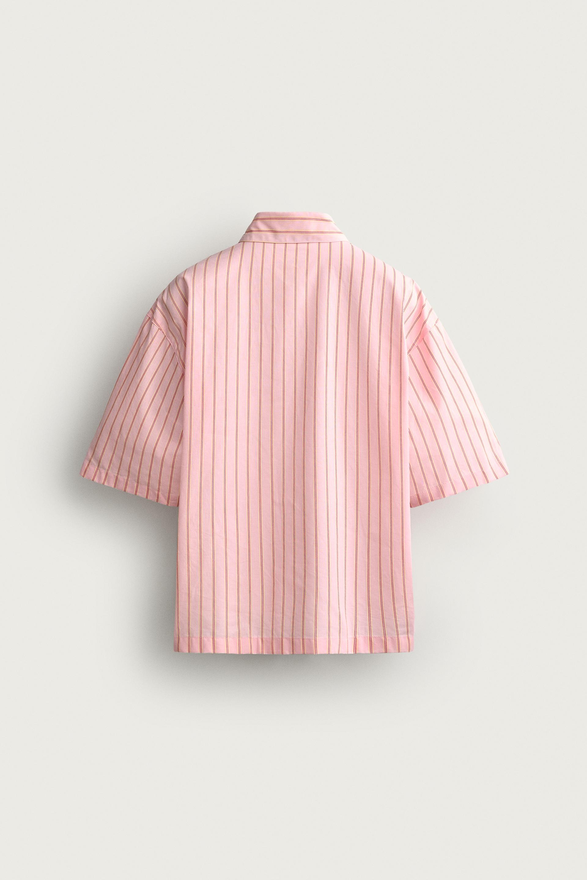 Zara CHEMISE COUPE DÉCONTRACTÉE RAYURES INSCRIPTION — Coral
