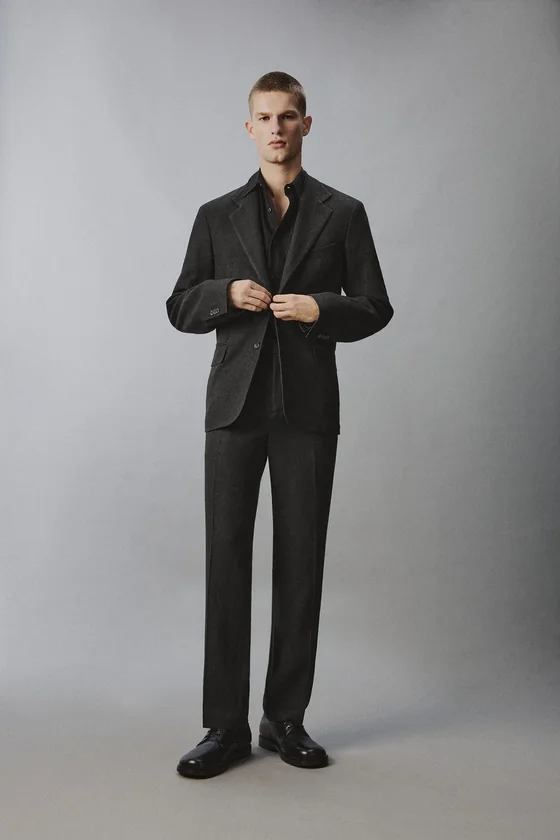 Zara Viscose-Hemp Tailored Trousers — Black