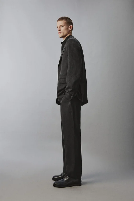 Zara Viscose-Hemp Tailored Trousers — Black