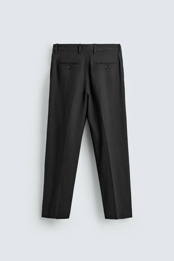 Zara Viscose-Hemp Tailored Trousers — Black