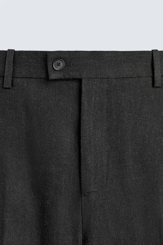 Zara Viscose-Hemp Tailored Trousers — Black