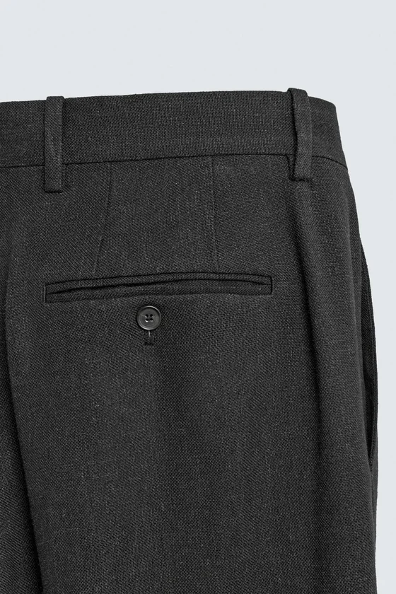 Zara Viscose-Hemp Tailored Trousers — Black