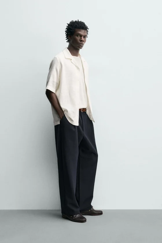 Zara Fluid Linen-Blend Shirt — White