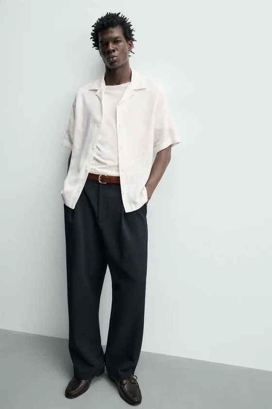 Zara Fluid Linen-Blend Shirt — White