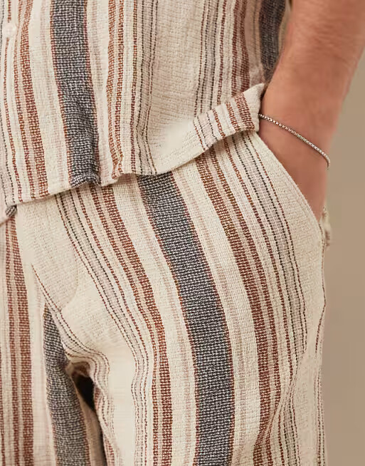 Zara Textured Stripe Cotton Shorts — Cream