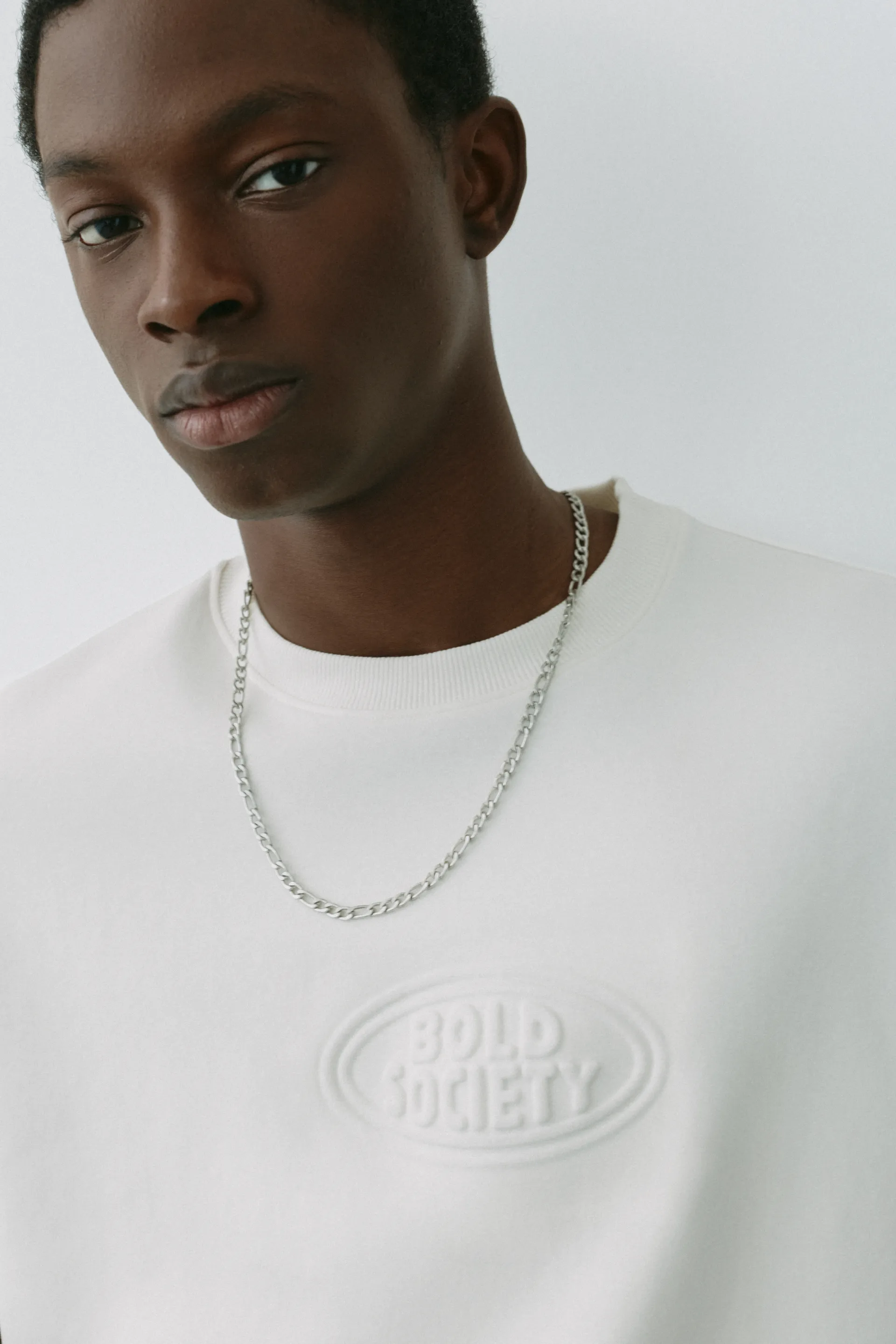 Pull&Bear Sweat manches courtes logo relief — Blanc cassé