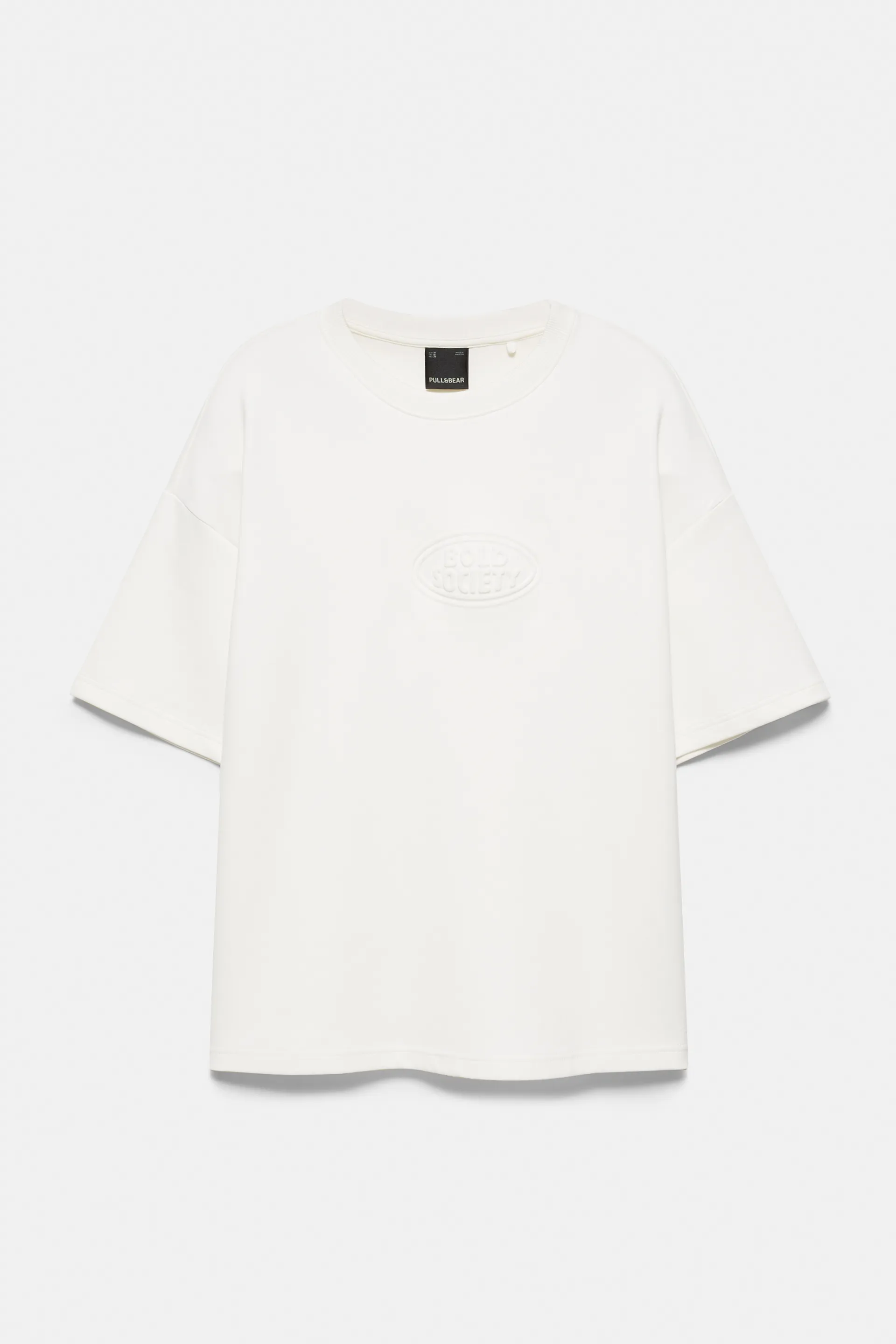 Pull&Bear Sweat manches courtes logo relief — Blanc cassé