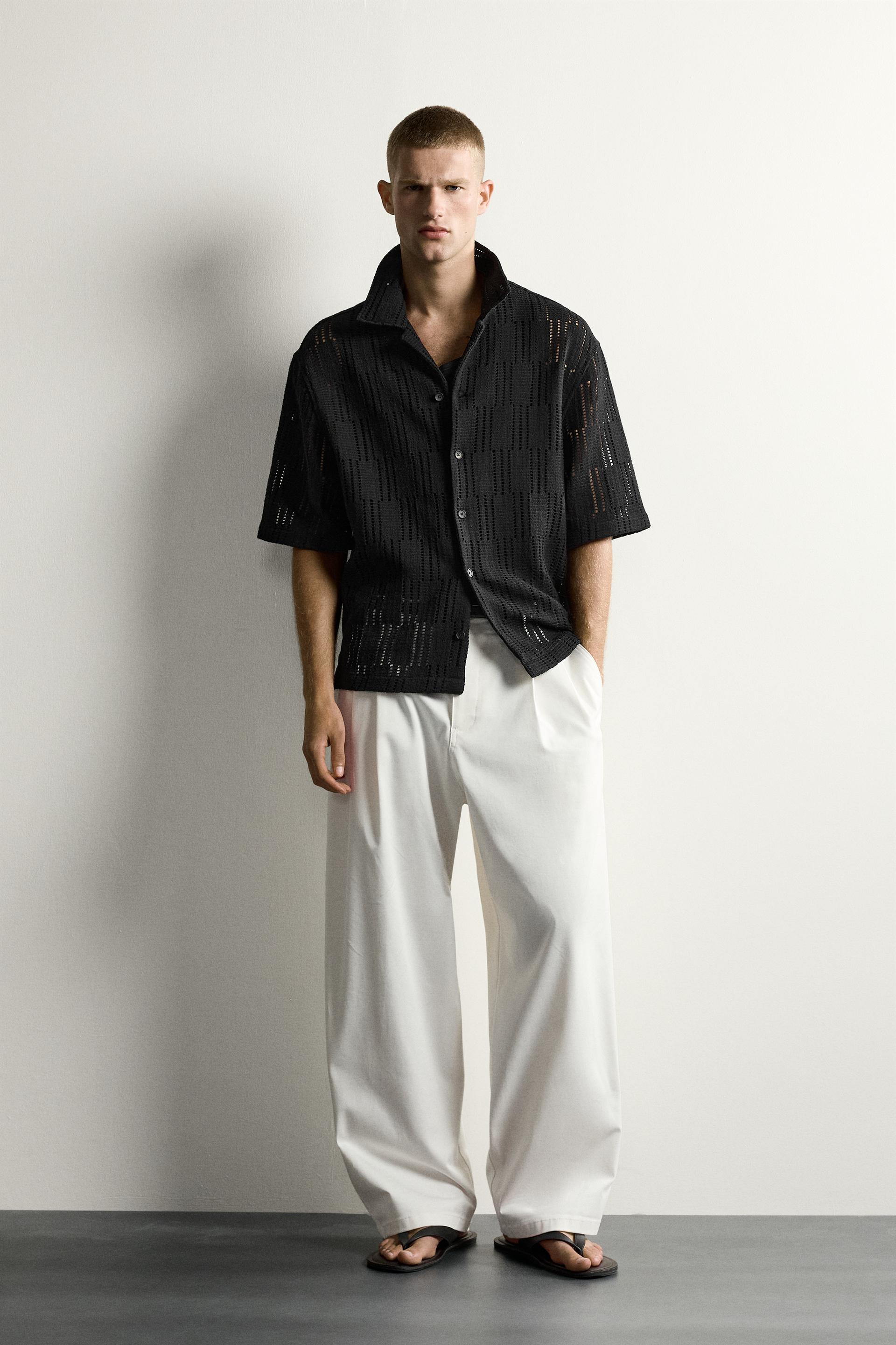 Zara CHEMISE RELAXED FIT À STRUCTURE AJOURÉE — Noir