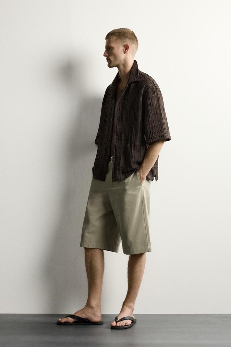 Zara CHEMISE RELAXED FIT À STRUCTURE AJOURÉE — Marron