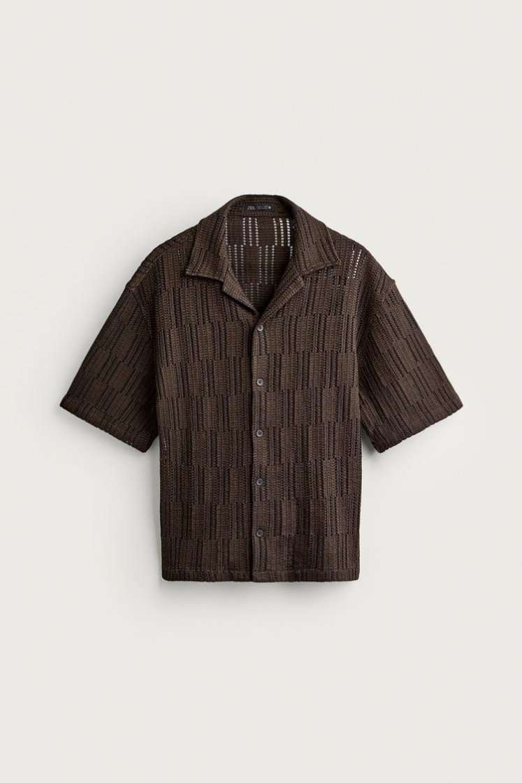Zara CHEMISE RELAXED FIT À STRUCTURE AJOURÉE — Marron