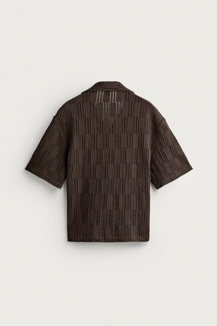 Zara CHEMISE RELAXED FIT À STRUCTURE AJOURÉE — Marron