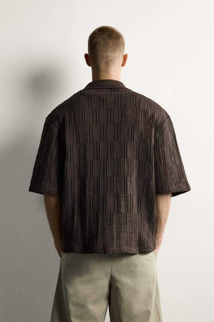 Zara CHEMISE RELAXED FIT À STRUCTURE AJOURÉE — Marron