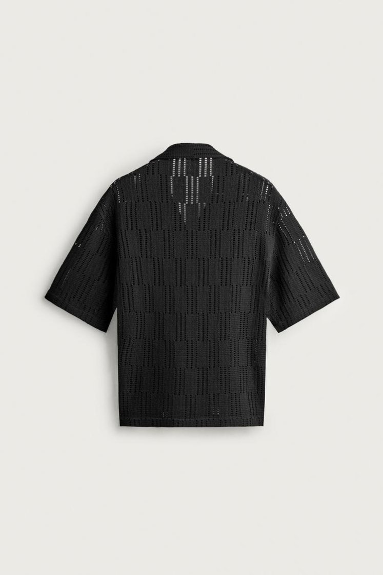 Zara CHEMISE RELAXED FIT À STRUCTURE AJOURÉE — Noir