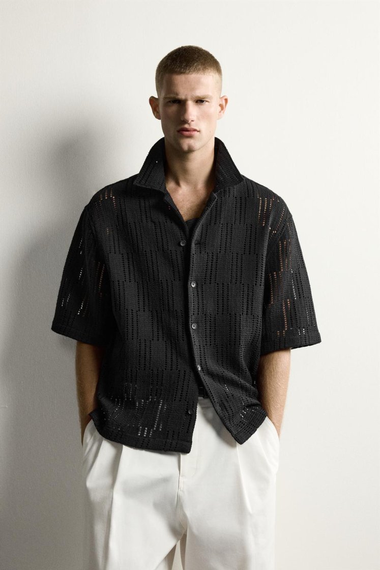 Zara CHEMISE RELAXED FIT À STRUCTURE AJOURÉE — Noir