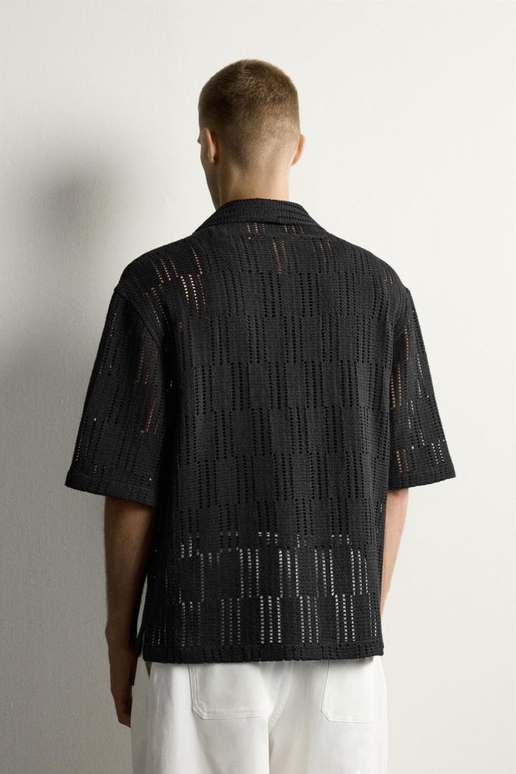 Zara CHEMISE RELAXED FIT À STRUCTURE AJOURÉE — Noir