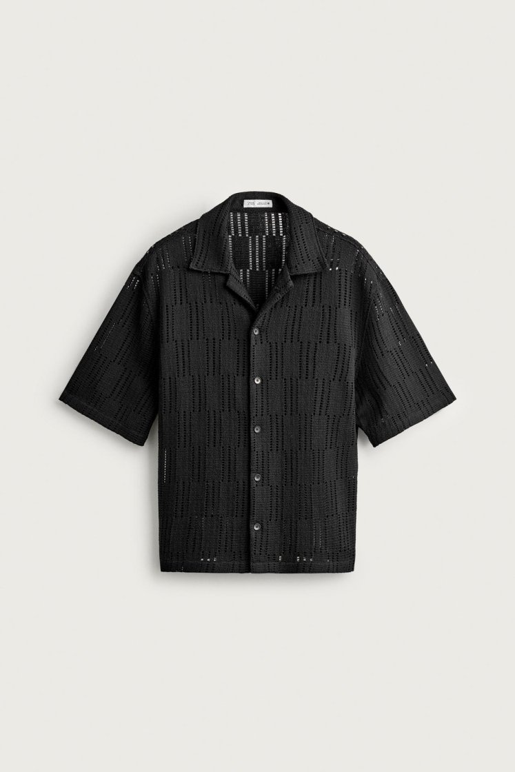 Zara CHEMISE RELAXED FIT À STRUCTURE AJOURÉE — Noir
