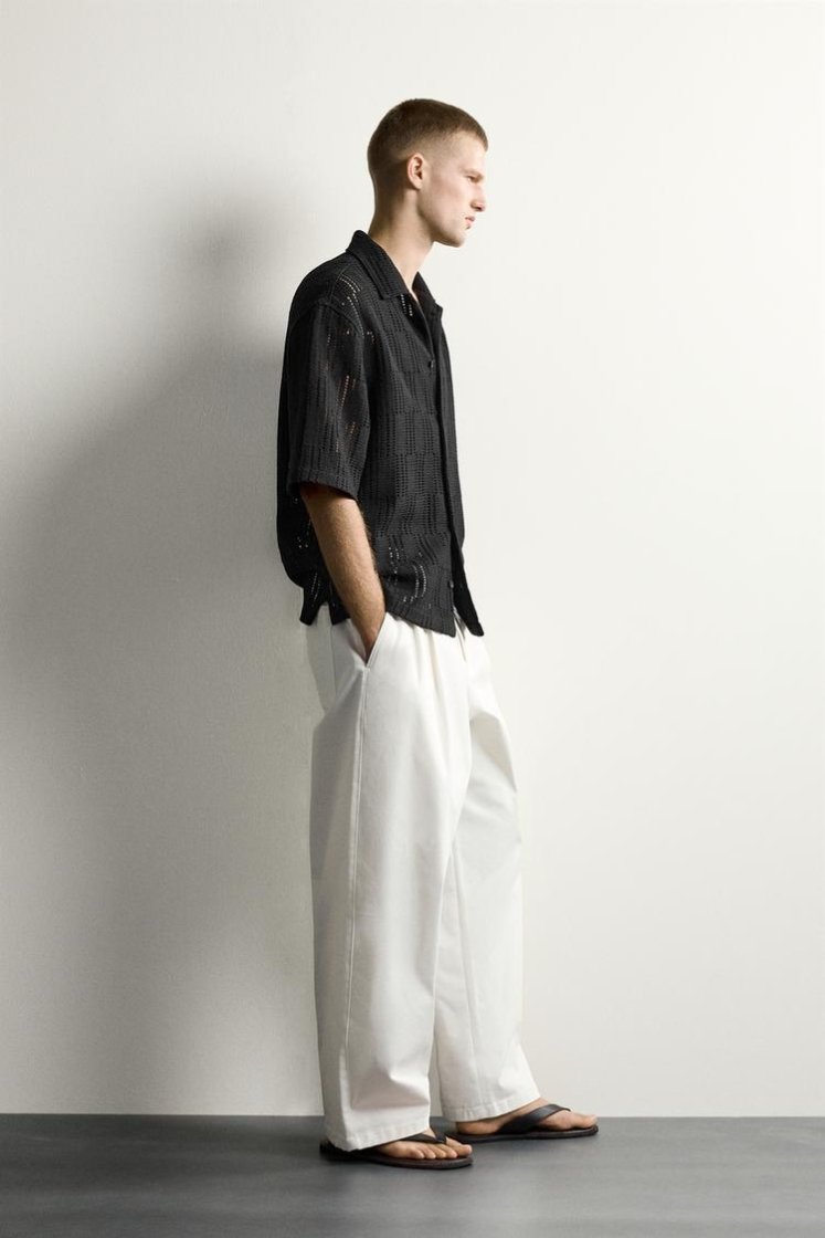 Zara CHEMISE RELAXED FIT À STRUCTURE AJOURÉE — Noir