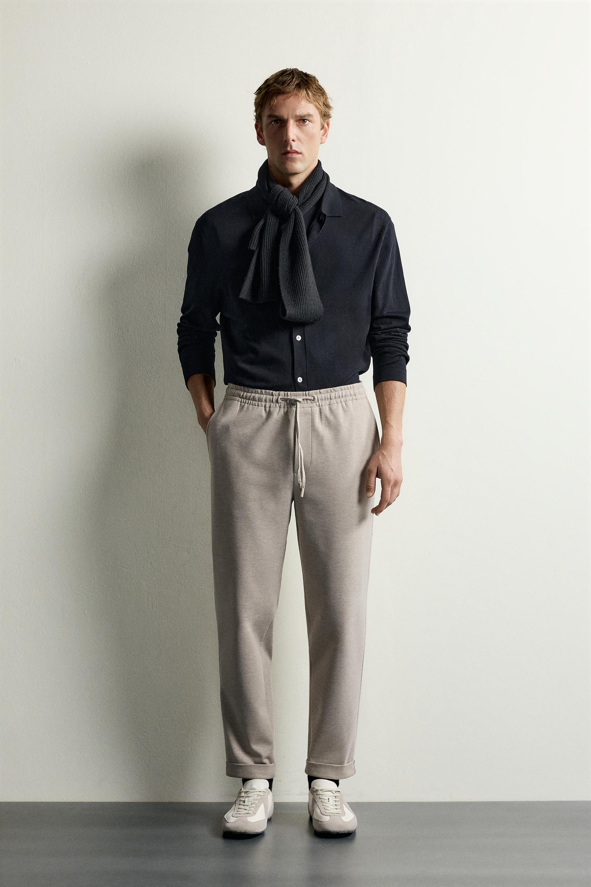 Zara Easy-Care Regular Fit Trousers — Dark tan