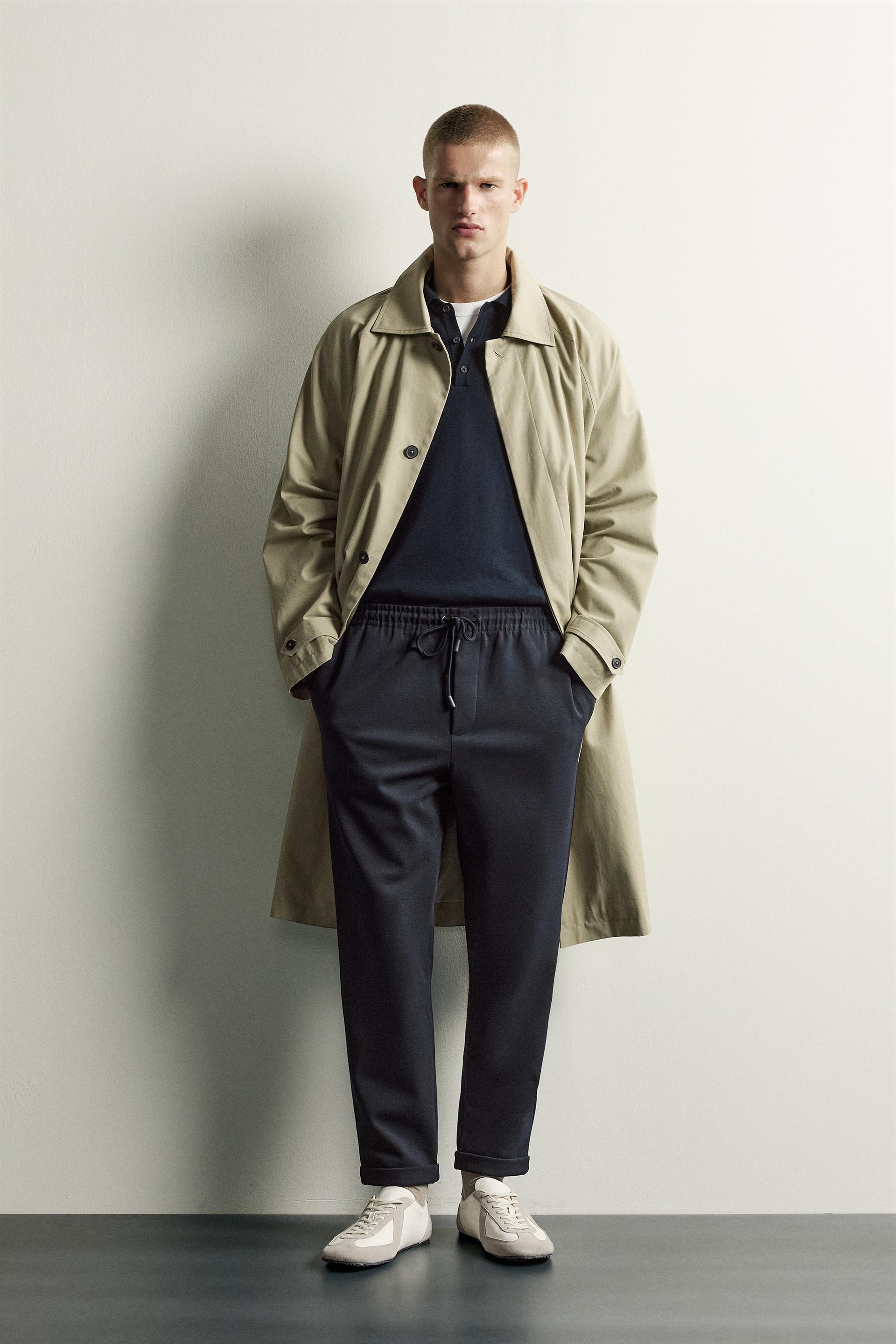 Zara Easy-Care Regular Fit Trousers — Navy marl