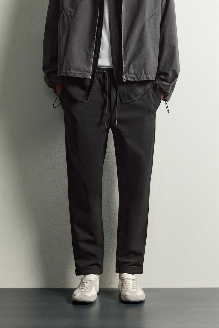 Zara Easy-Care Regular Fit Trousers — Black