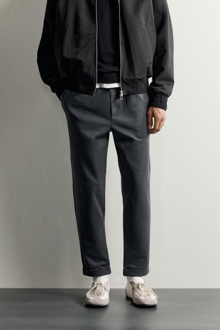 Zara Easy-Care Regular Fit Trousers — Charcoal grey