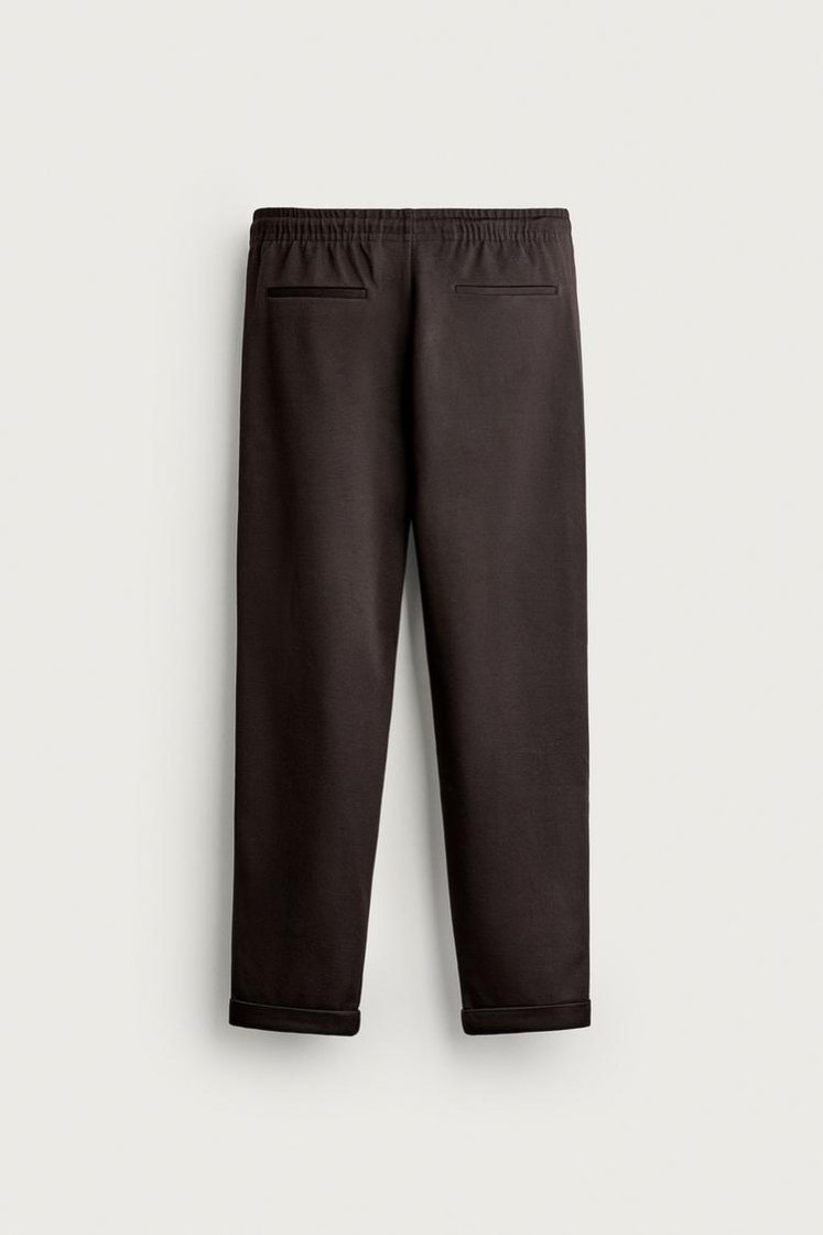 Zara Easy-Care Regular Fit Trousers — Chocolate