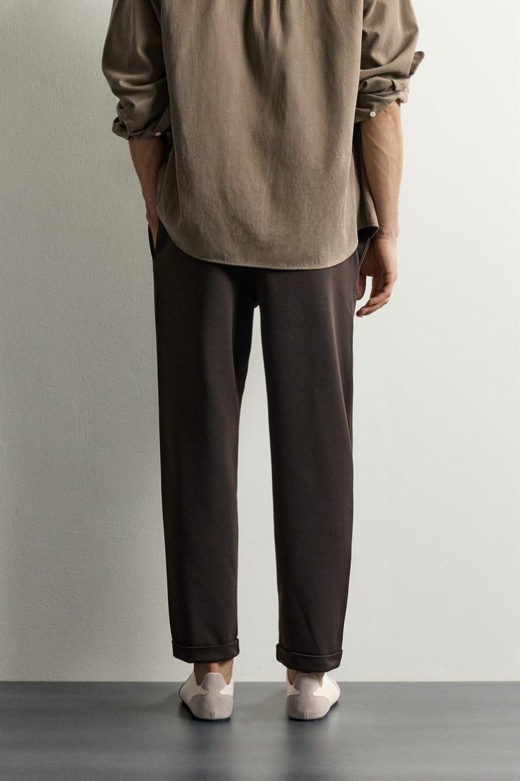 Zara Easy-Care Regular Fit Trousers — Chocolate