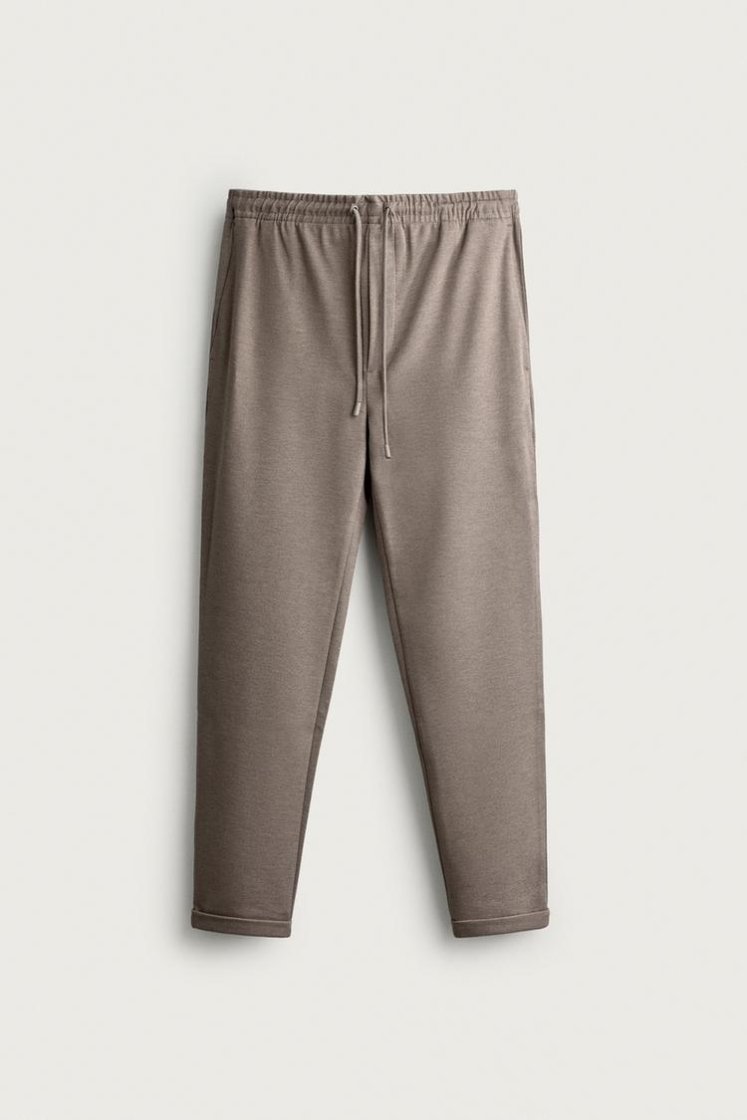 Zara Easy-Care Regular Fit Trousers — Tan marl