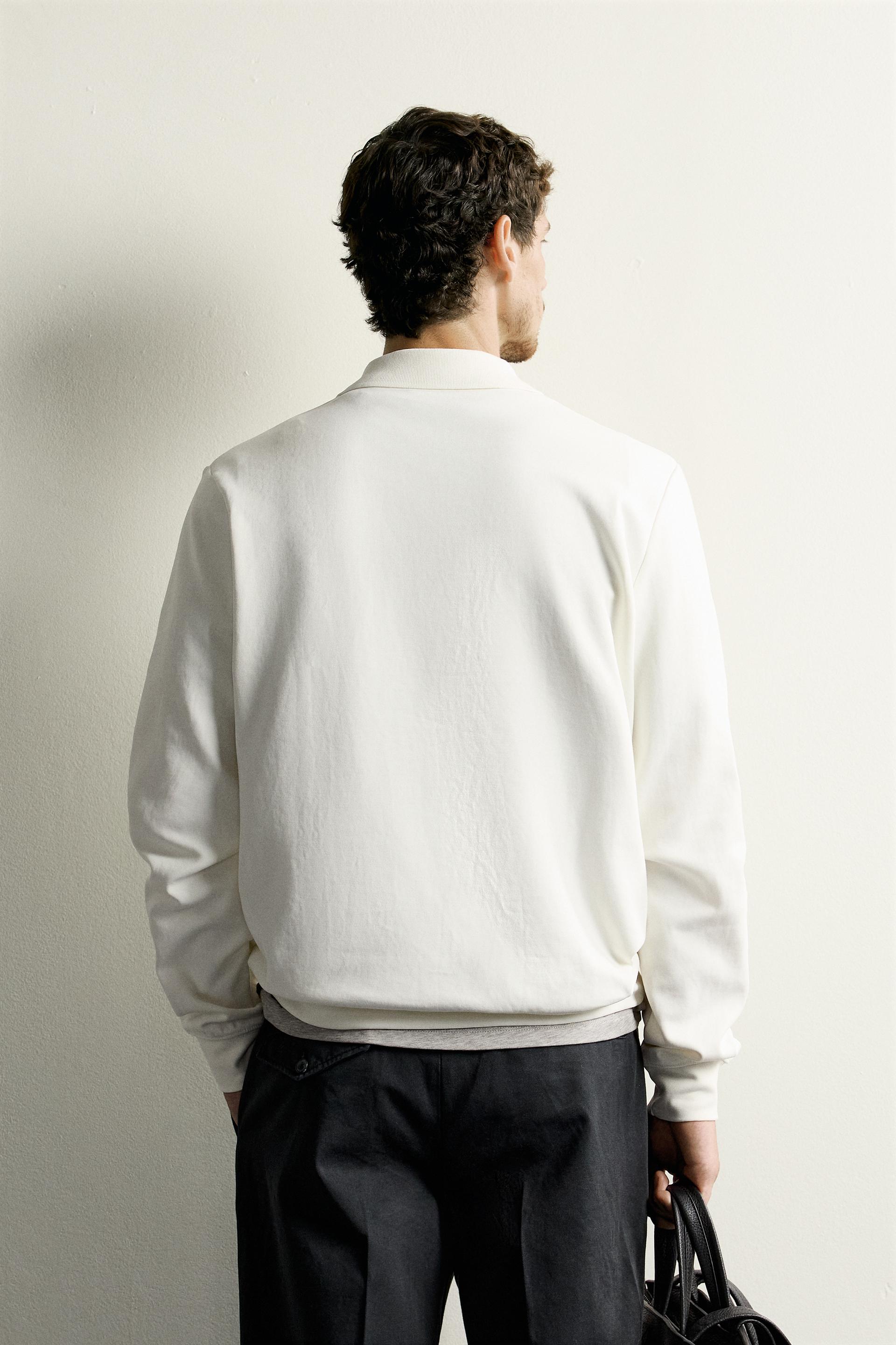 Zara INTERLOCK ZIP POLO SWEATSHIRT — White
