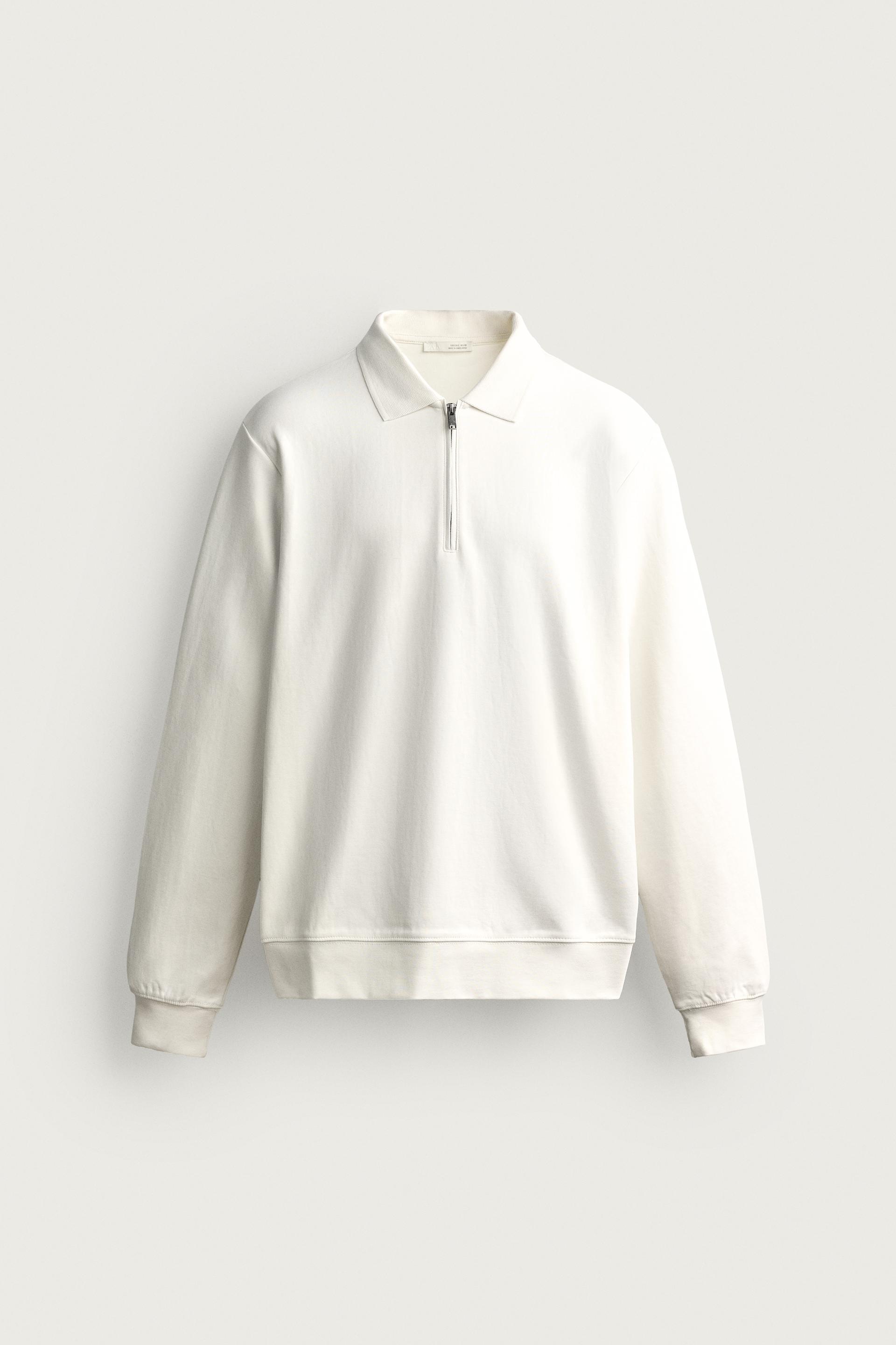 Zara INTERLOCK ZIP POLO SWEATSHIRT — White