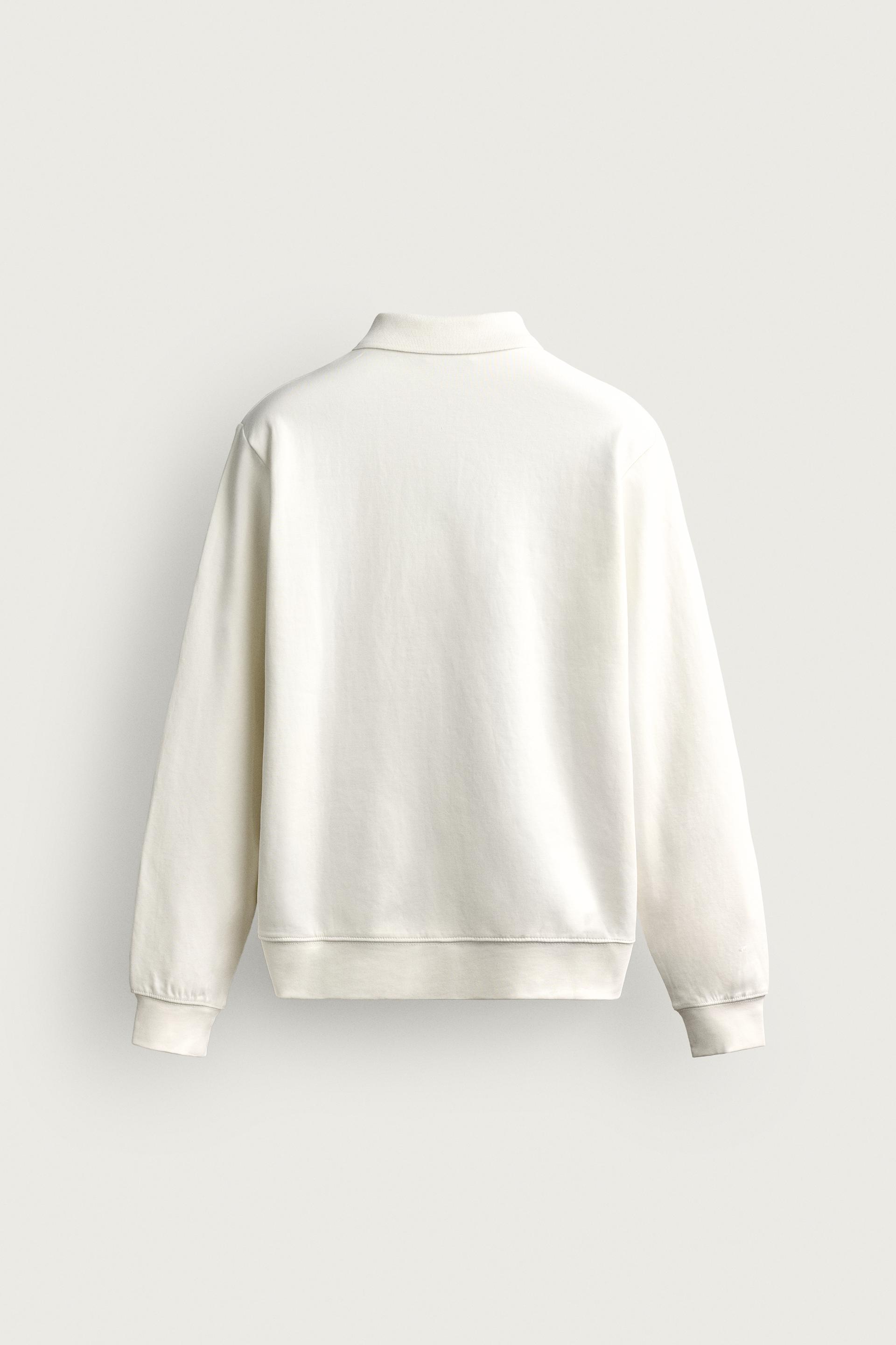 Zara INTERLOCK ZIP POLO SWEATSHIRT — White