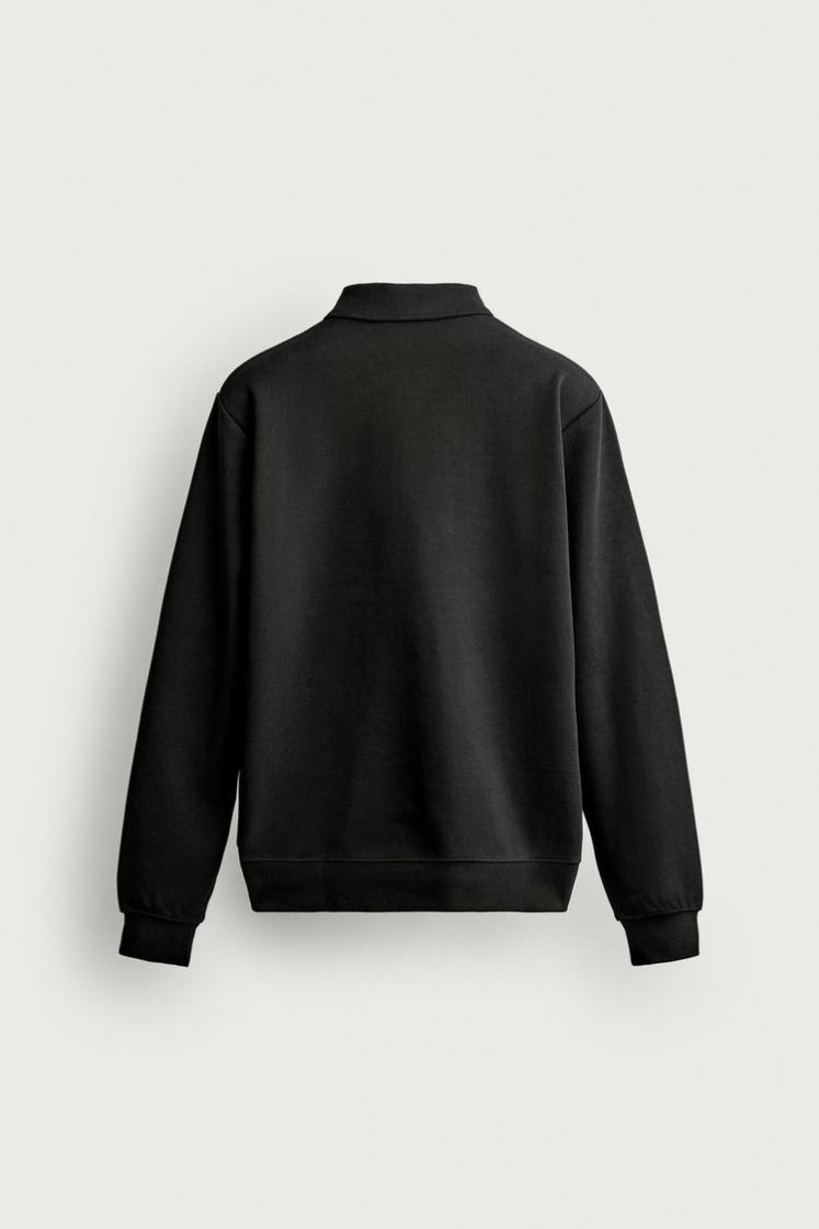 Zara INTERLOCK ZIP POLO SWEATSHIRT — Black